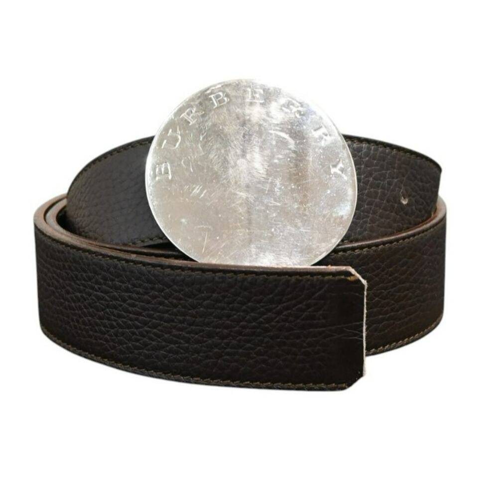 Burberry Brown Pebbled Leather Adjustable Silver Buckle Belt Size 40 / 100